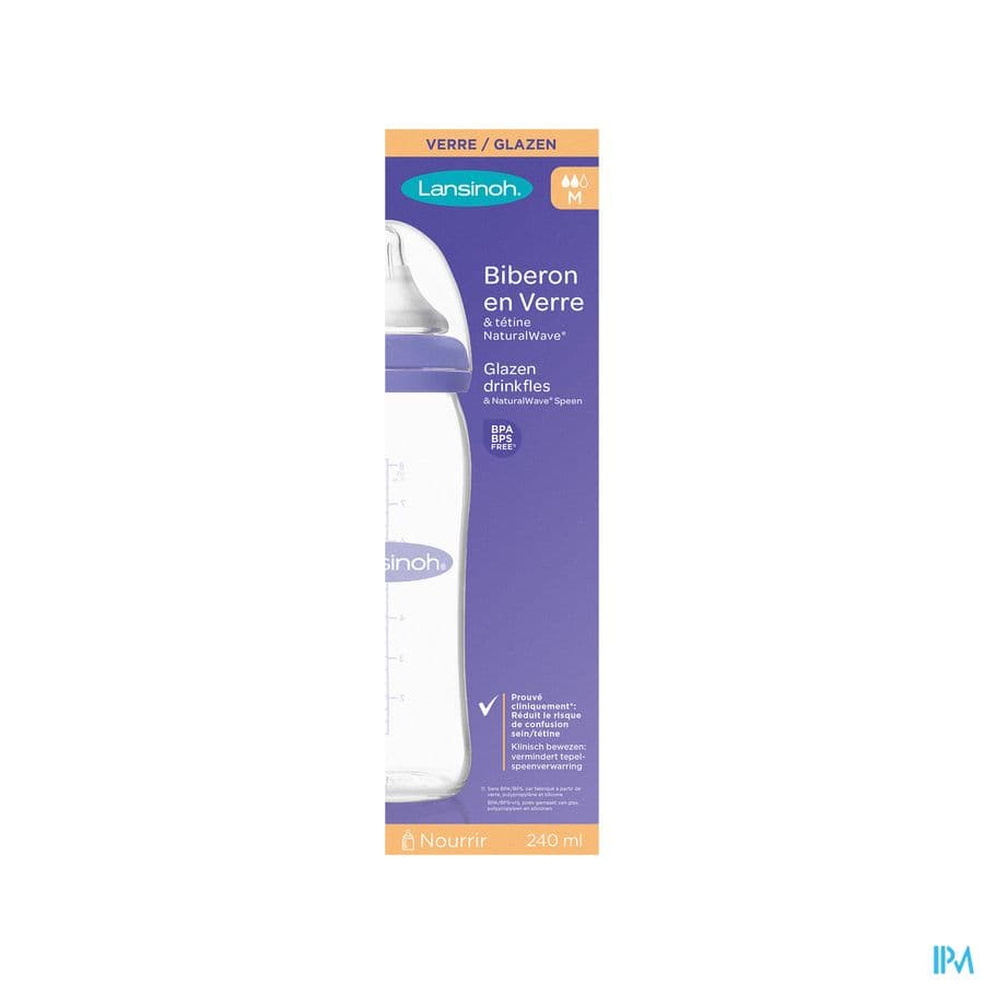 Lansinoh Glazen Zuigfles + Speen 240ml