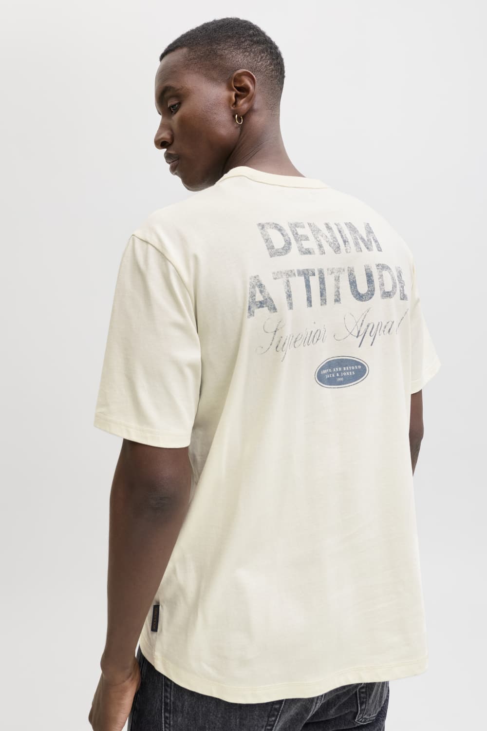 Jack & Jones beige heren t-shirt | Ronde hals | Regular fit | Tekst patroon | Korte mouw