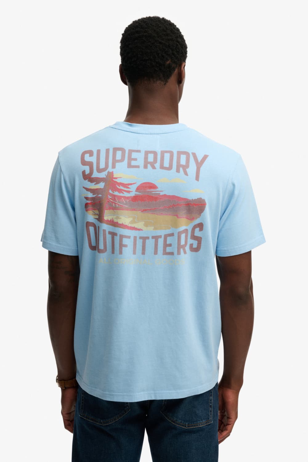 Superdry blauwe heren t-shirt | Ronde hals | Regular fit | Tekst patroon | Duurzaam | Korte mouw