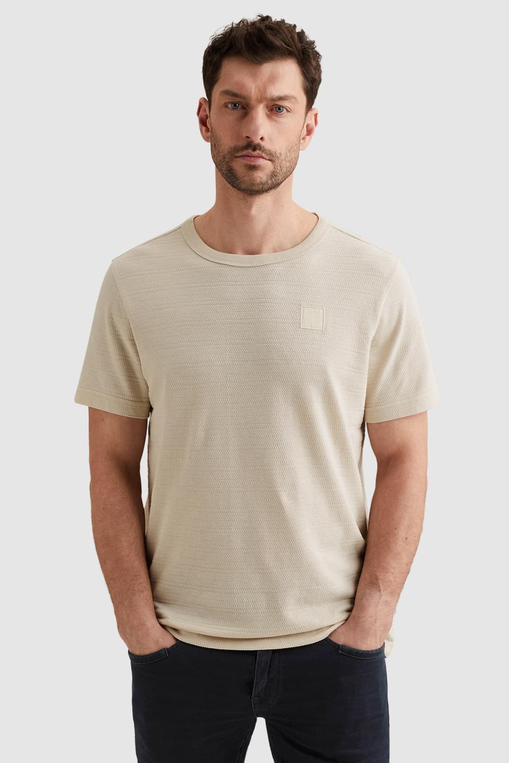 PME legend beige heren t-shirt | Ronde hals | Regular fit | Structuur patroon | Duurzaam | Korte mouw