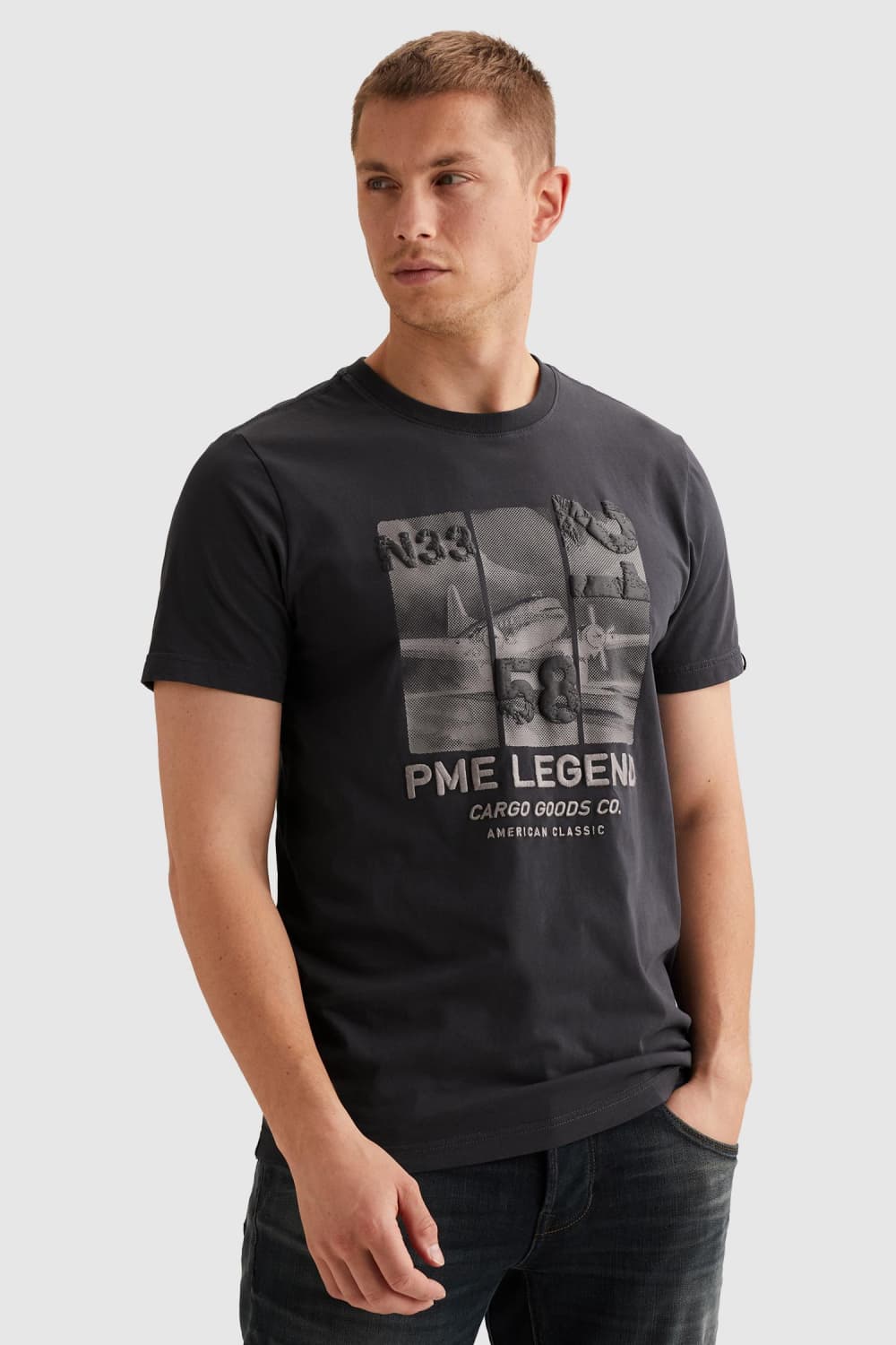 PME legend blauwe heren t-shirt | Ronde hals | Regular fit | Grafisch patroon | Duurzaam | Korte mouw