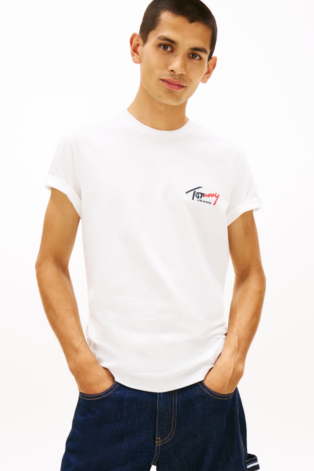 Tommy Jeans witte heren t-shirt | Ronde hals | Regular fit | Duurzaam | Korte mouw