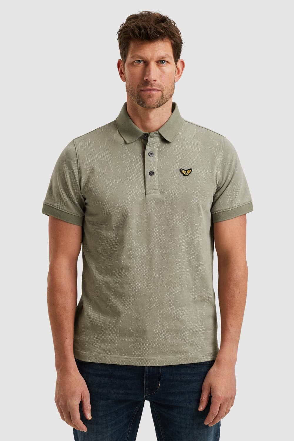 PME legend groene heren polo | Punt kraag | Regular fit | Grafisch patroon | Knoopsluiting | Duurzaam | Korte mouw