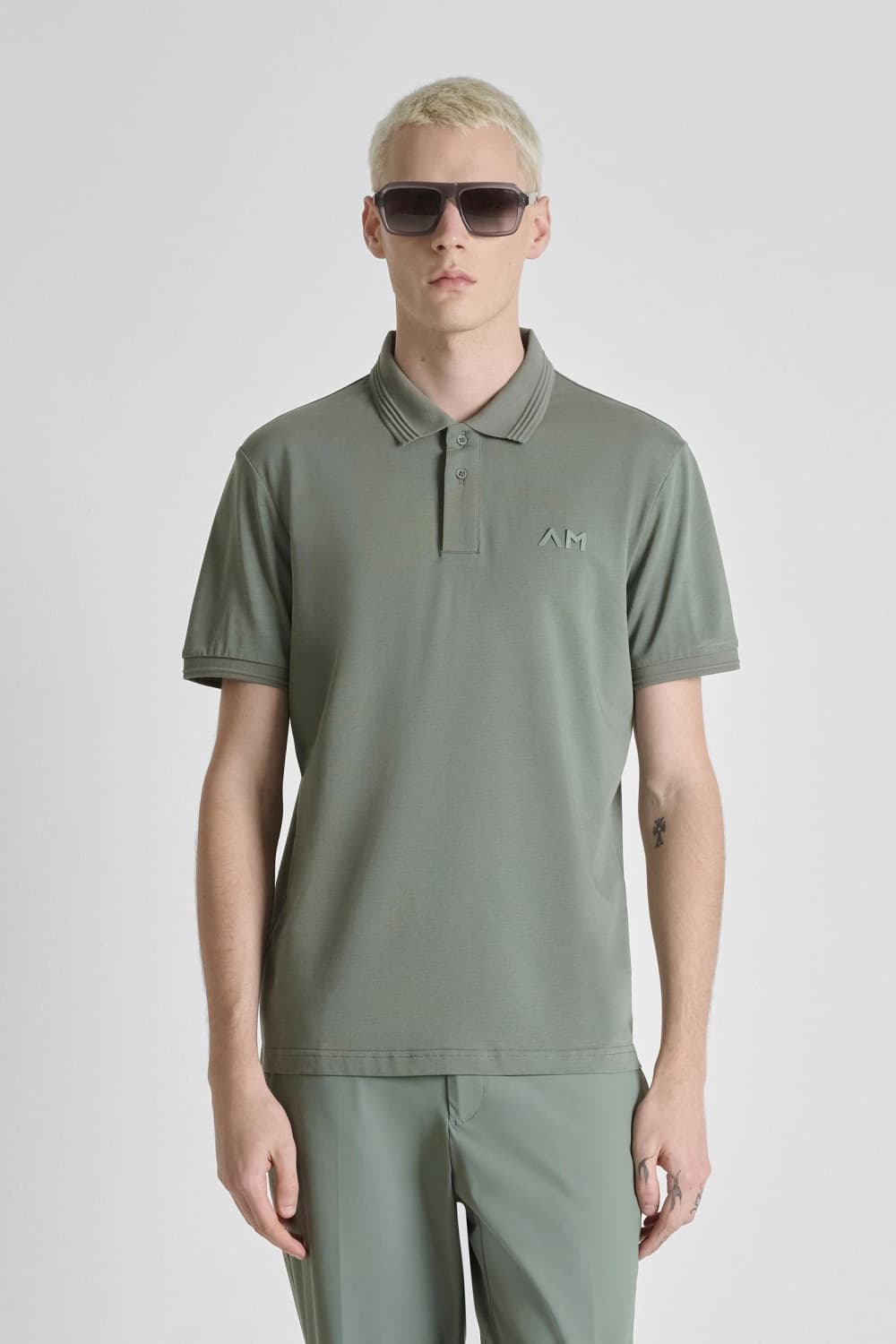 Antony Morato groene heren polo | Punt kraag | Regular fit | Knoopsluiting | Korte mouw