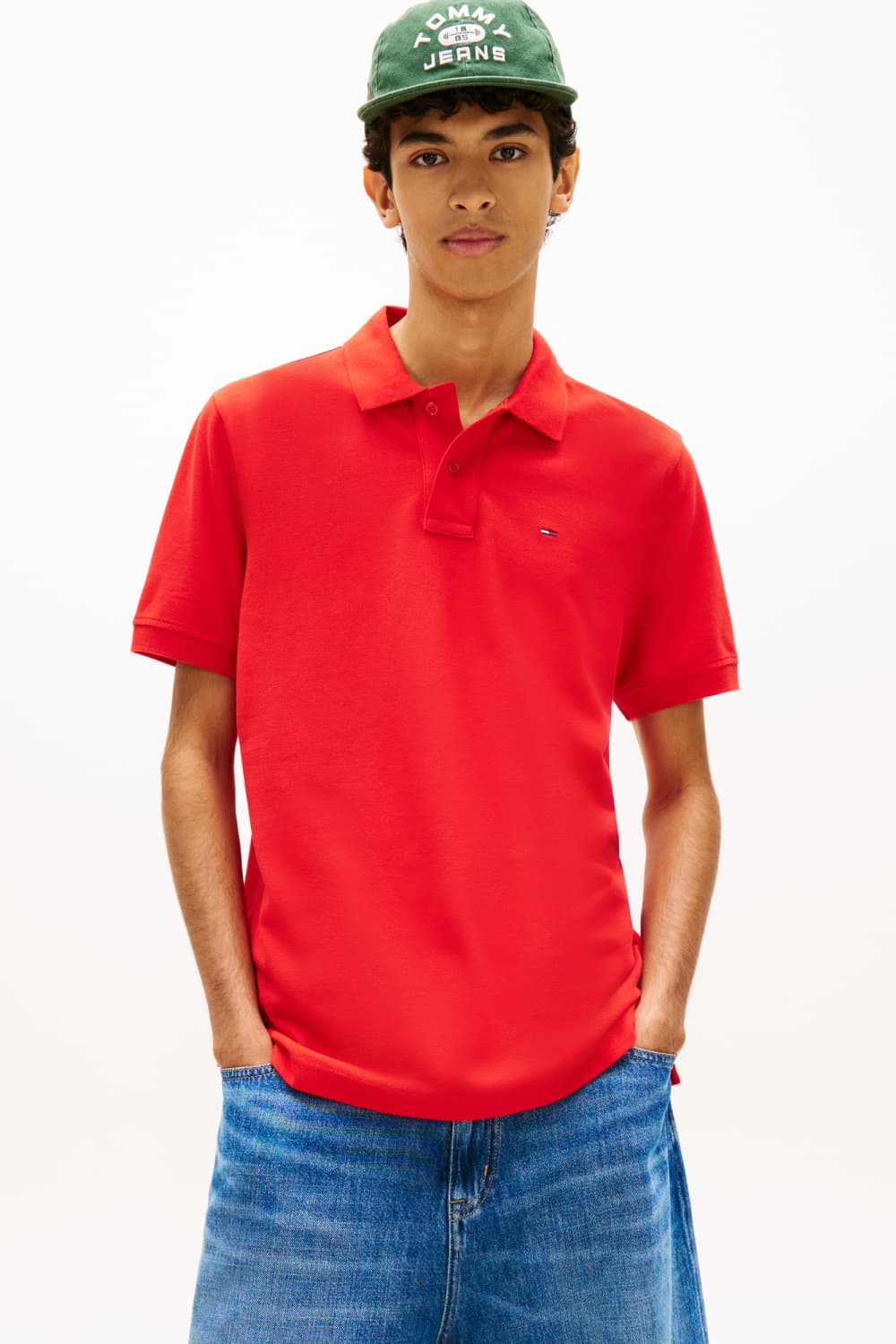 Tommy Jeans rode heren polo | Rib kraag | Regular fit | Knoopsluiting | Duurzaam | Korte mouw
