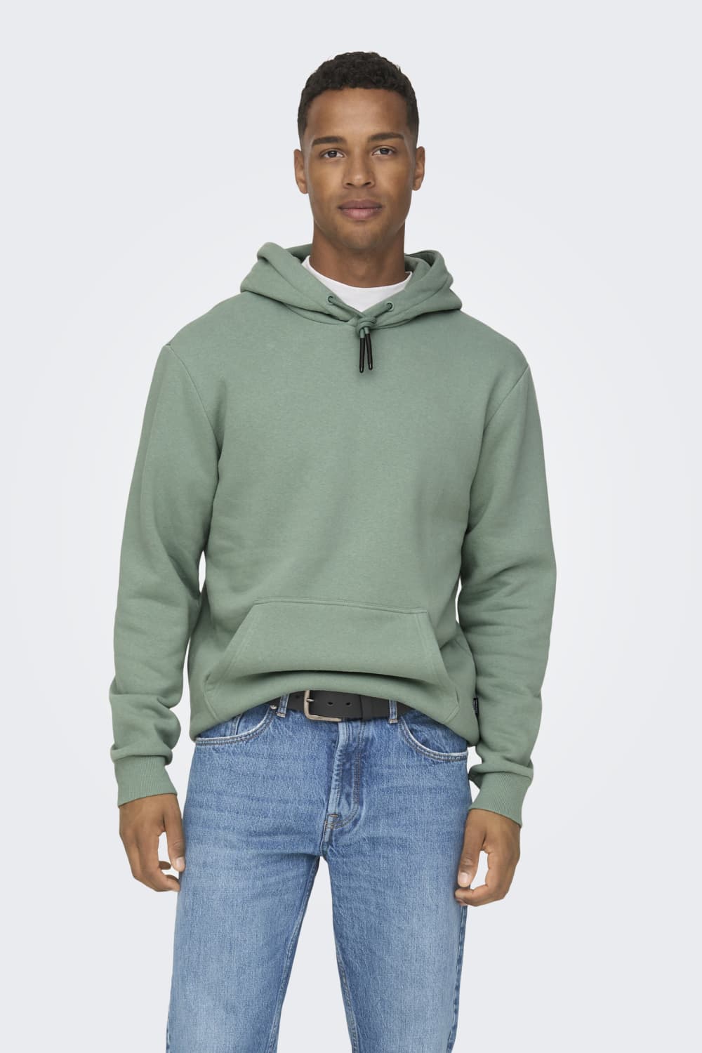 Only & Sons groene heren trui | Capuchon hals | Regular fit | Steekzakken | Lange mouw