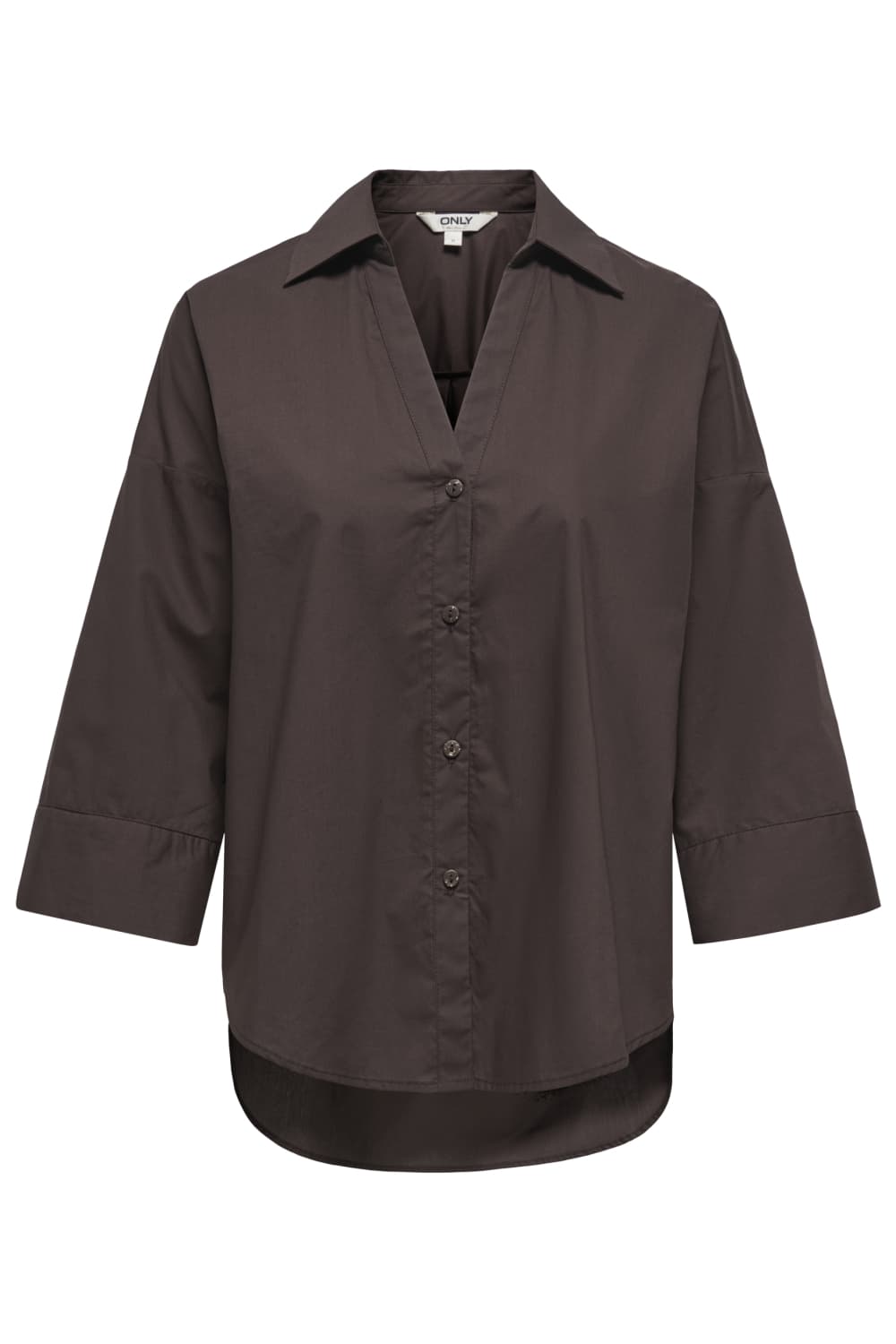 Only bruine dames blouse | Punt kraag | Regular fit | Knoopsluiting | 3/4 mouw