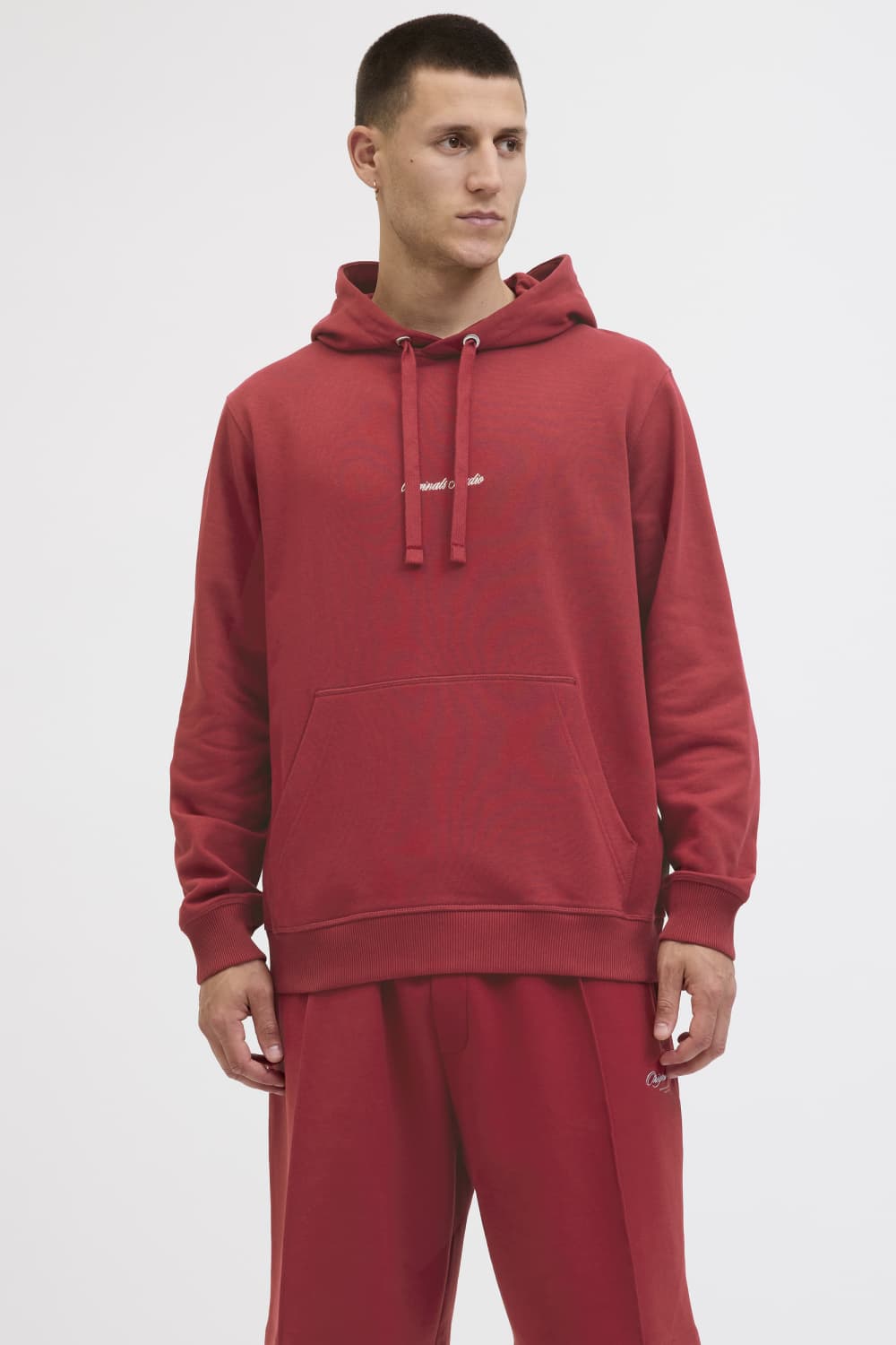 Jack & Jones rode heren trui | Capuchon hals | Regular fit | Steekzakken | Duurzaam | Lange mouw