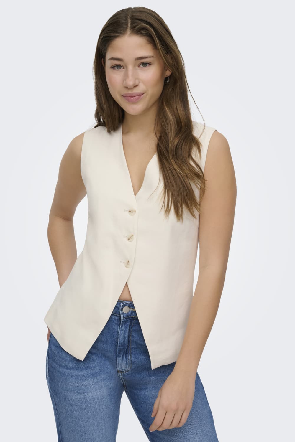 Only witte dames vest | V-hals | Slim Fit | Knoopsluiting | Duurzaam | Mouwloos
