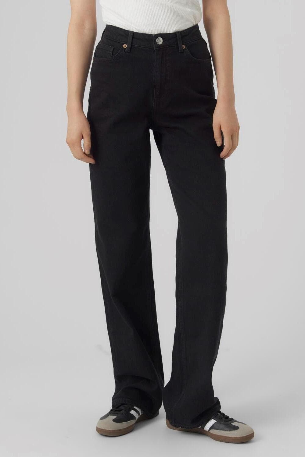 Vero Moda zwarte dames jeans | High waist | Wide leg fit | 5-Pocket zakken | Knoop- en ritssluiting | High waist