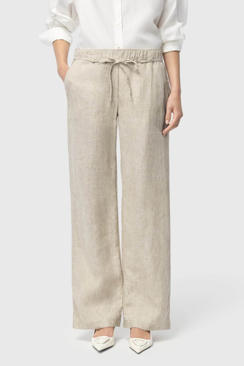 Mac beige dames broek | Straight fit | Steekzakken | Structuur patroon | Elastische boord | Regular waist