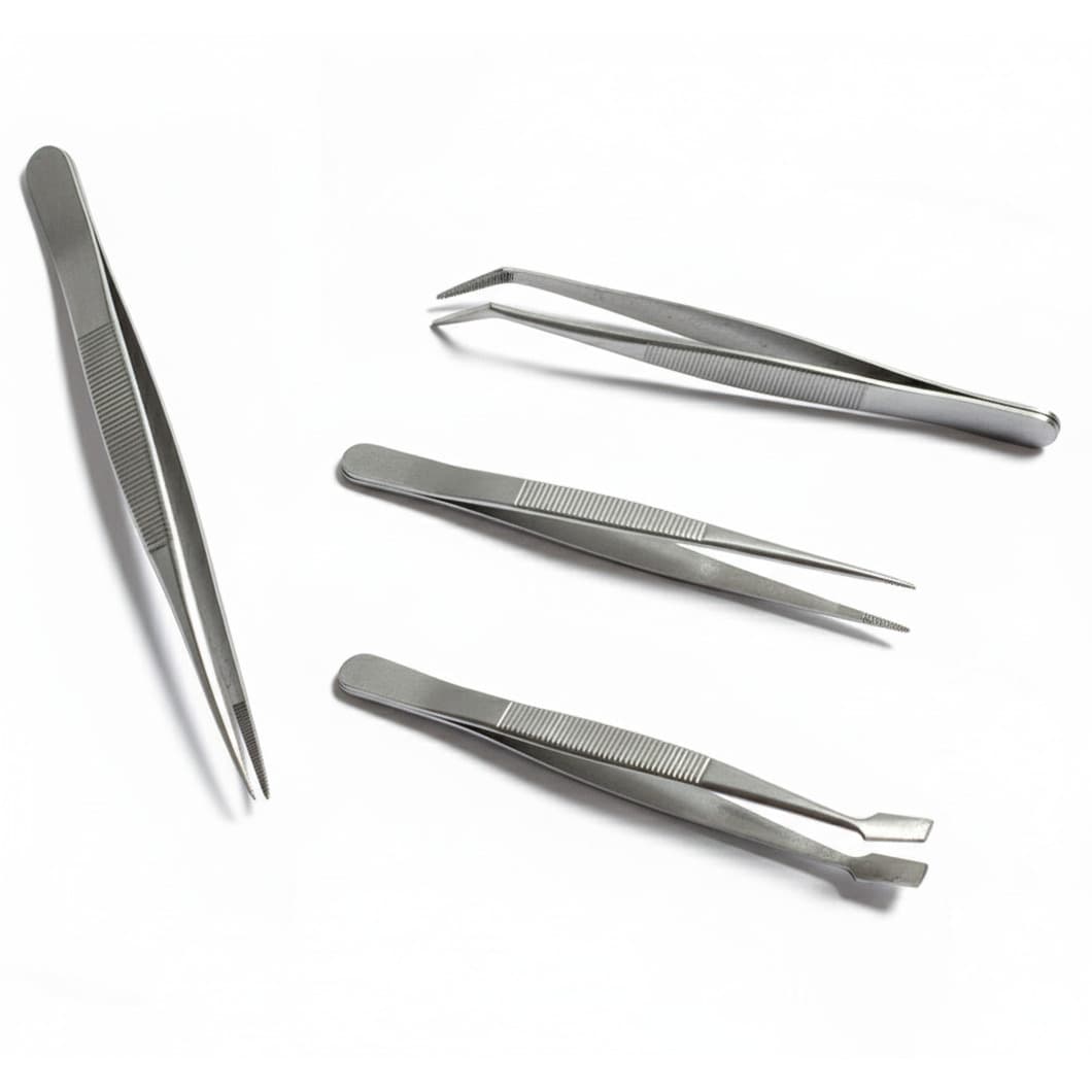 Pincetten set 4-delig - zilver - RVS metaal