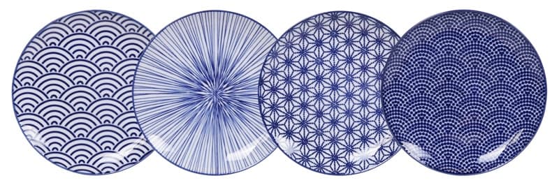 Ontbijtborden Set - Tokyo Design Studio Nippon Blue - 20.6 x 2.2cm - 4 stuks