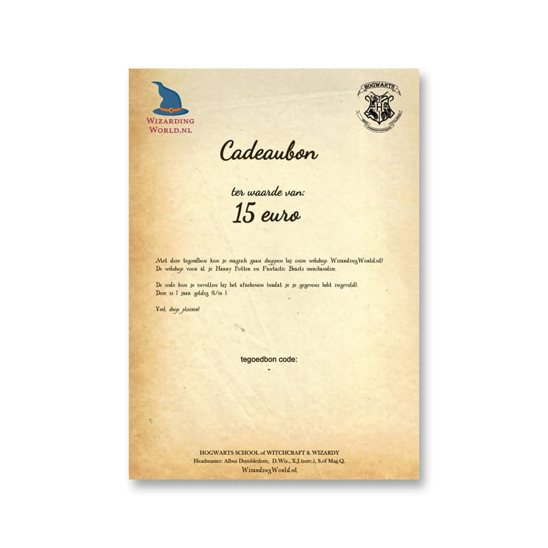 Harry Potter - Cadeaubon 15 euro (digitaal, pdf)