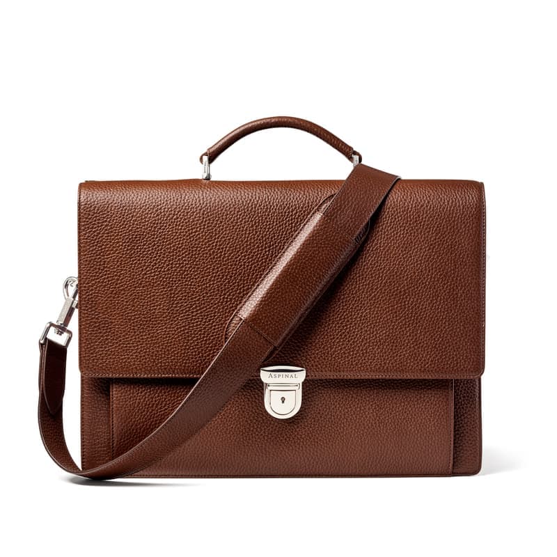 Aspinal of London City Leather Briefcase Bag in Tobacco Pebble