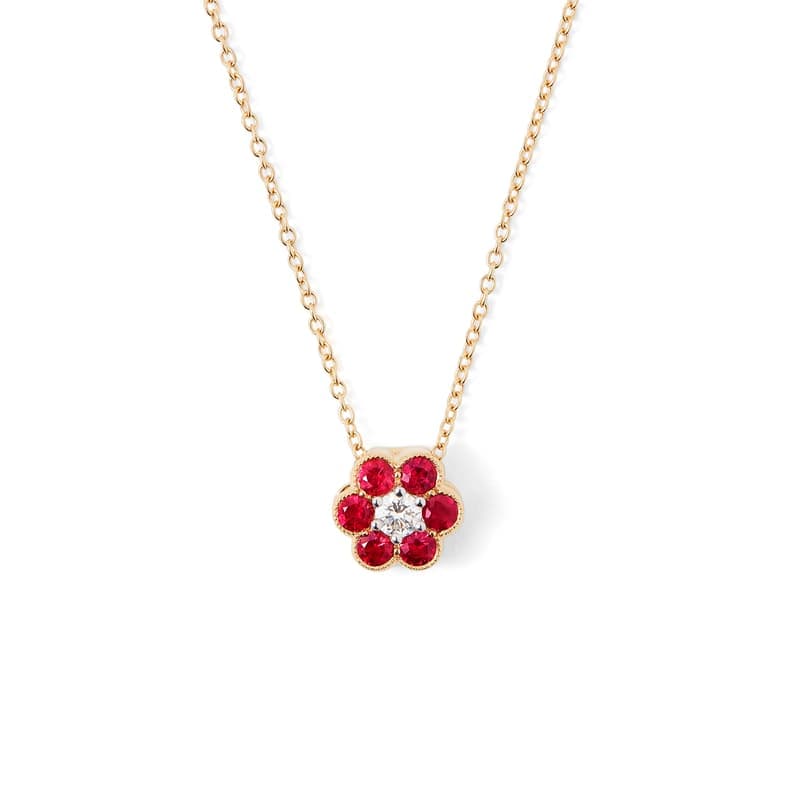 Aspinal of London Athena 18ct Gold Ruby & Diamond Cluster Pendant Necklace