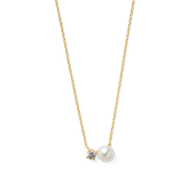 Aspinal of London Toi Et Moi Necklace in White Sapphire, Pearl & 14ct Gold