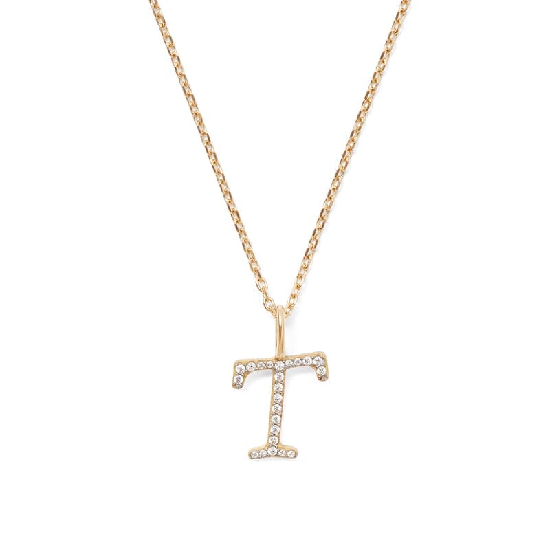 Aspinal of London Diamond Initial Necklace in 14ct Gold - Letter T