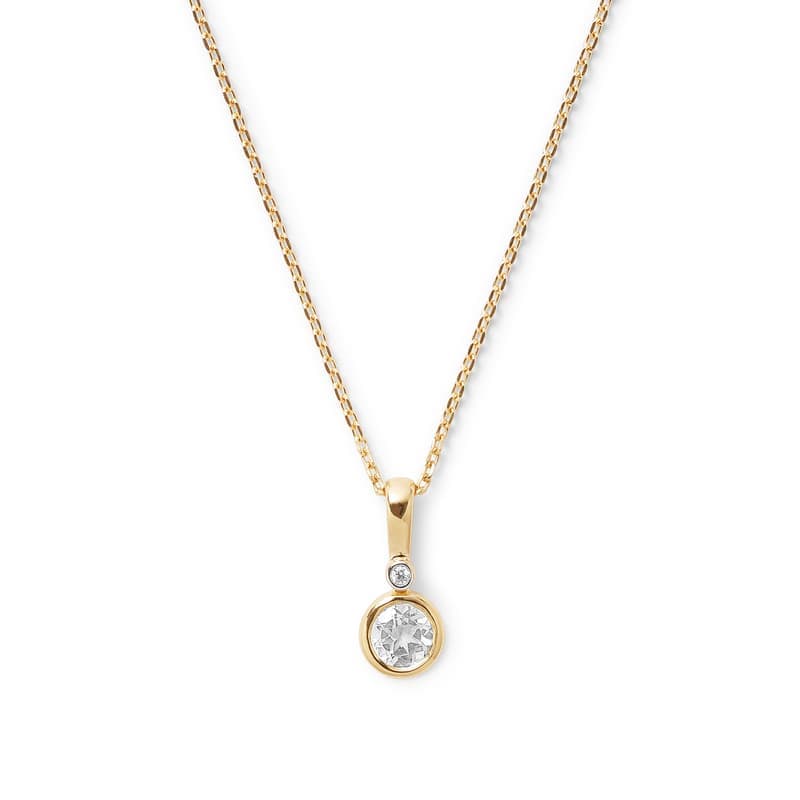 Aspinal of London Diamond Pendant Necklace with White Sapphire in 14ct Gold