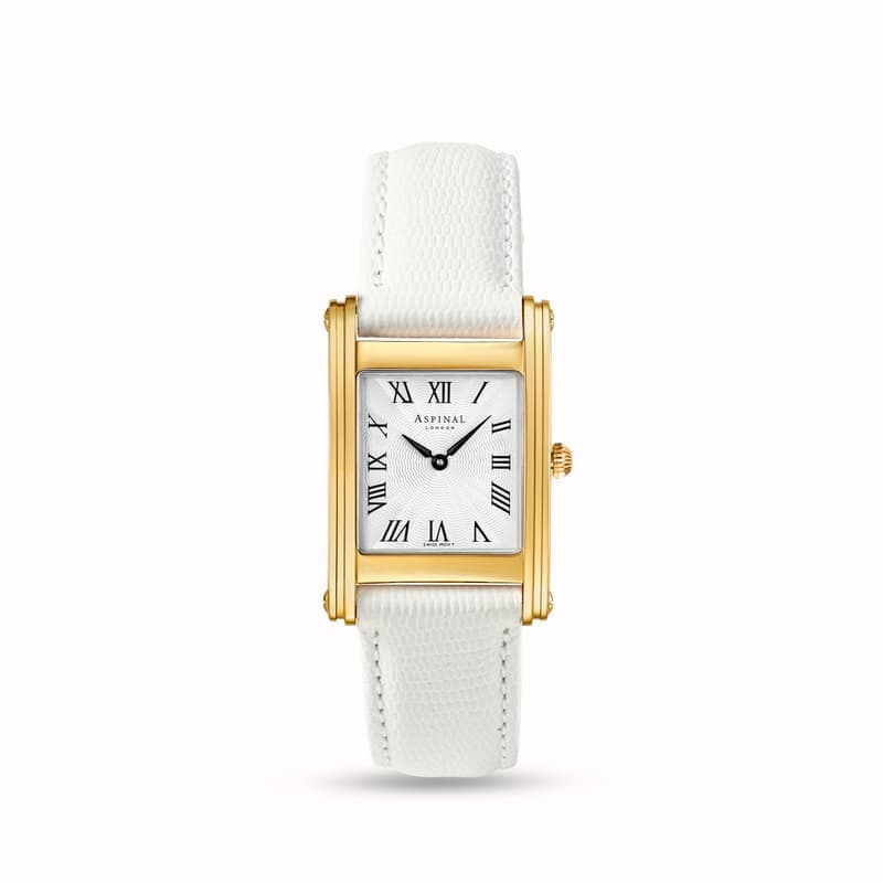 Aspinal of London Mayfair® Classic Watch in White Lizard & 23ct Gold Plated