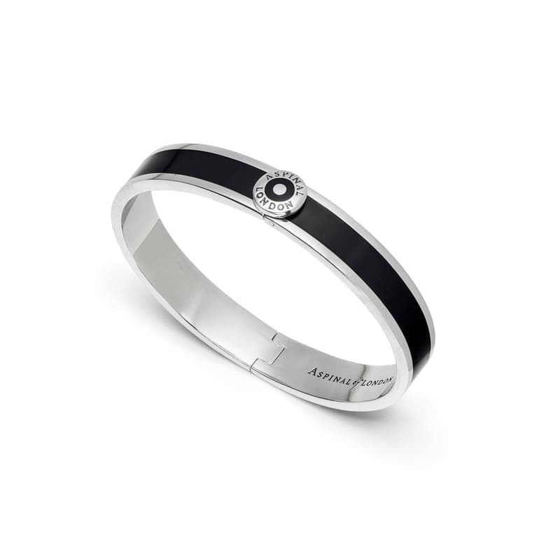 Aspinal of London Enamel Bangle in Black Enamel & Palladium Silver Plated