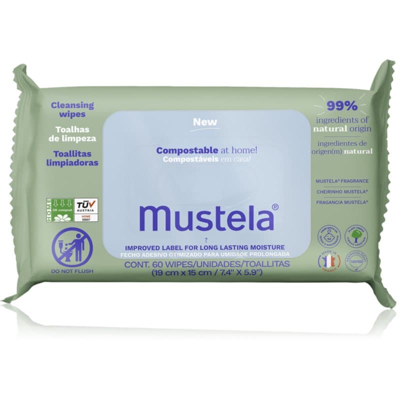 Mustela Compostable at Home Cleansing Wipes Reinigingsdoekjes met de geur van voor Kinderen vanaf Geboorte 60 st