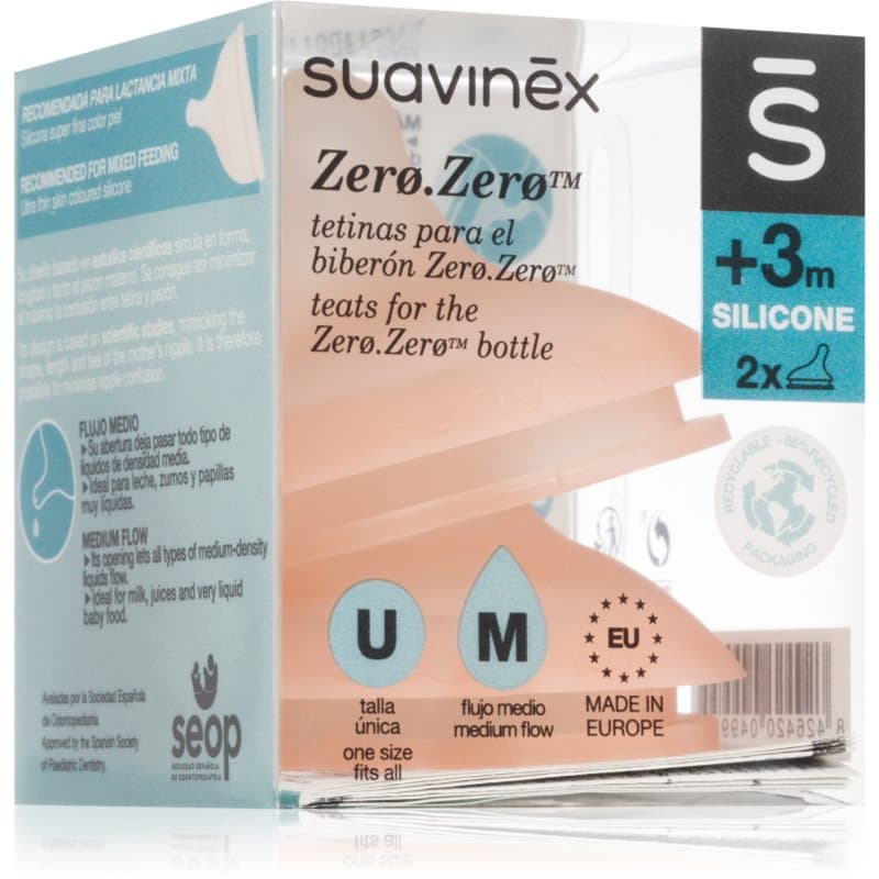 Suavinex Zero Zero Bottle Teat flesspeen M Medium Flow 3 m+ 2 st