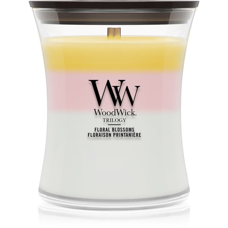 Woodwick Trilogy Floral Blossoms geurkaars met een houten lont 275 g