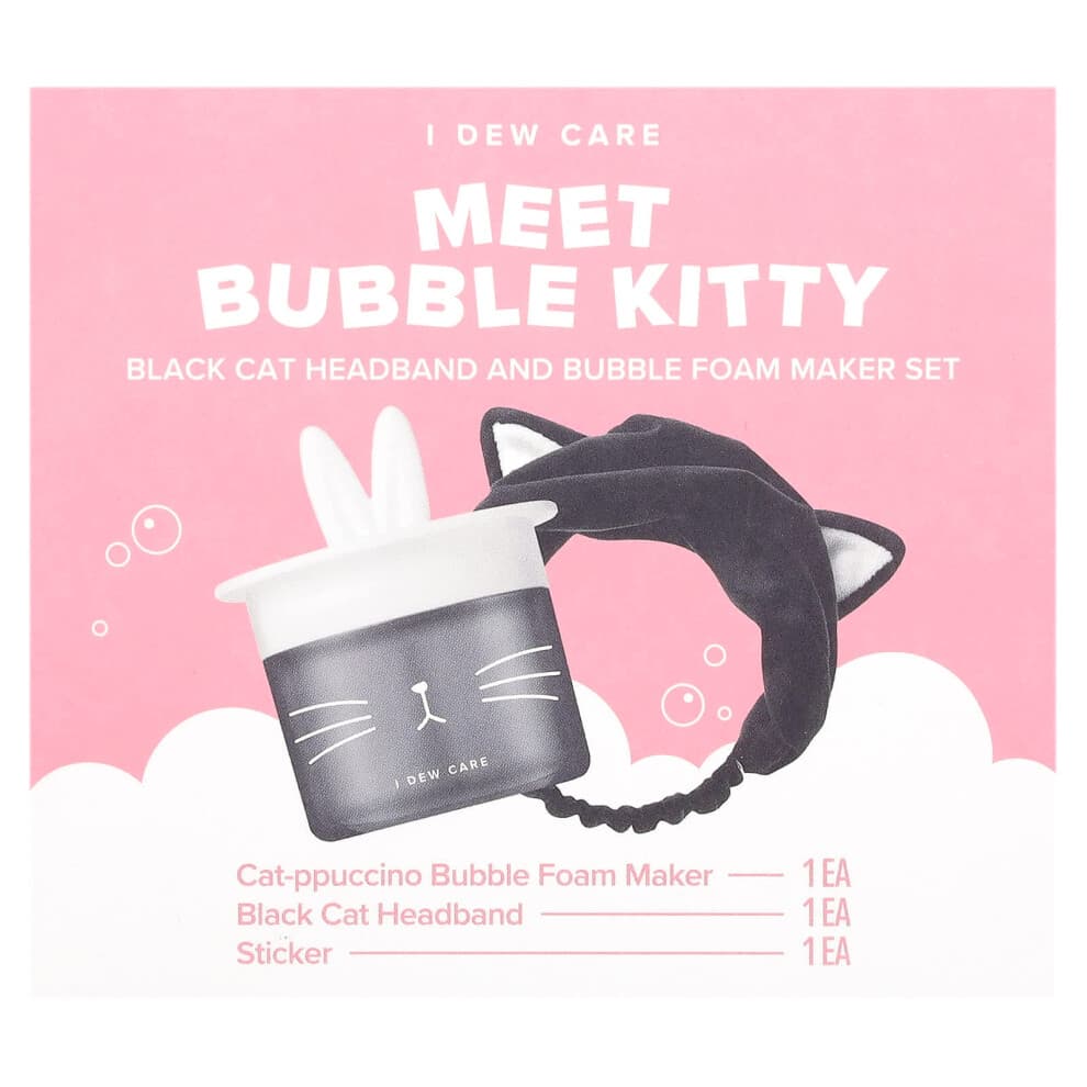 I Dew Care, Meet Bubble Kitty, Zwart Auto Hoofdband en Bubble Foam Maker Set, 3 Stuk Set