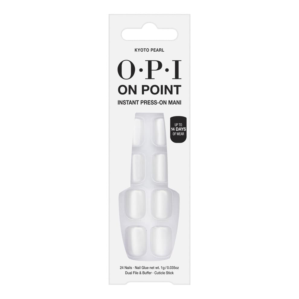 OPI On Point Kyoto-parel | Korte ronde witte glans satijnen pers op nagels | Met nagellijm | Langdurig herbruikbaar. Niet schadelijk