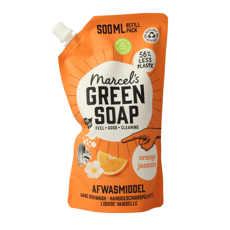 Marcel's Green Soap Afwasmiddel sinaasappel & jasmijn navulling 500 Milliliter