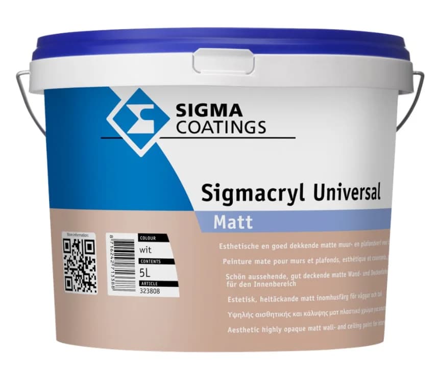 Sigmacryl Universal Matt | Matte Muurverf | 5 LTR | Wit