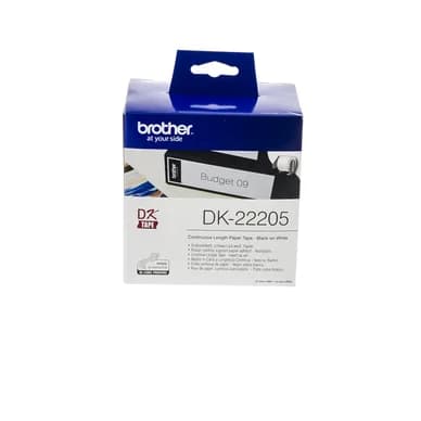 Brother Papier tape, 62mm x 30,48mm, zwarte tekst op wit DK22205 Replace: N/A