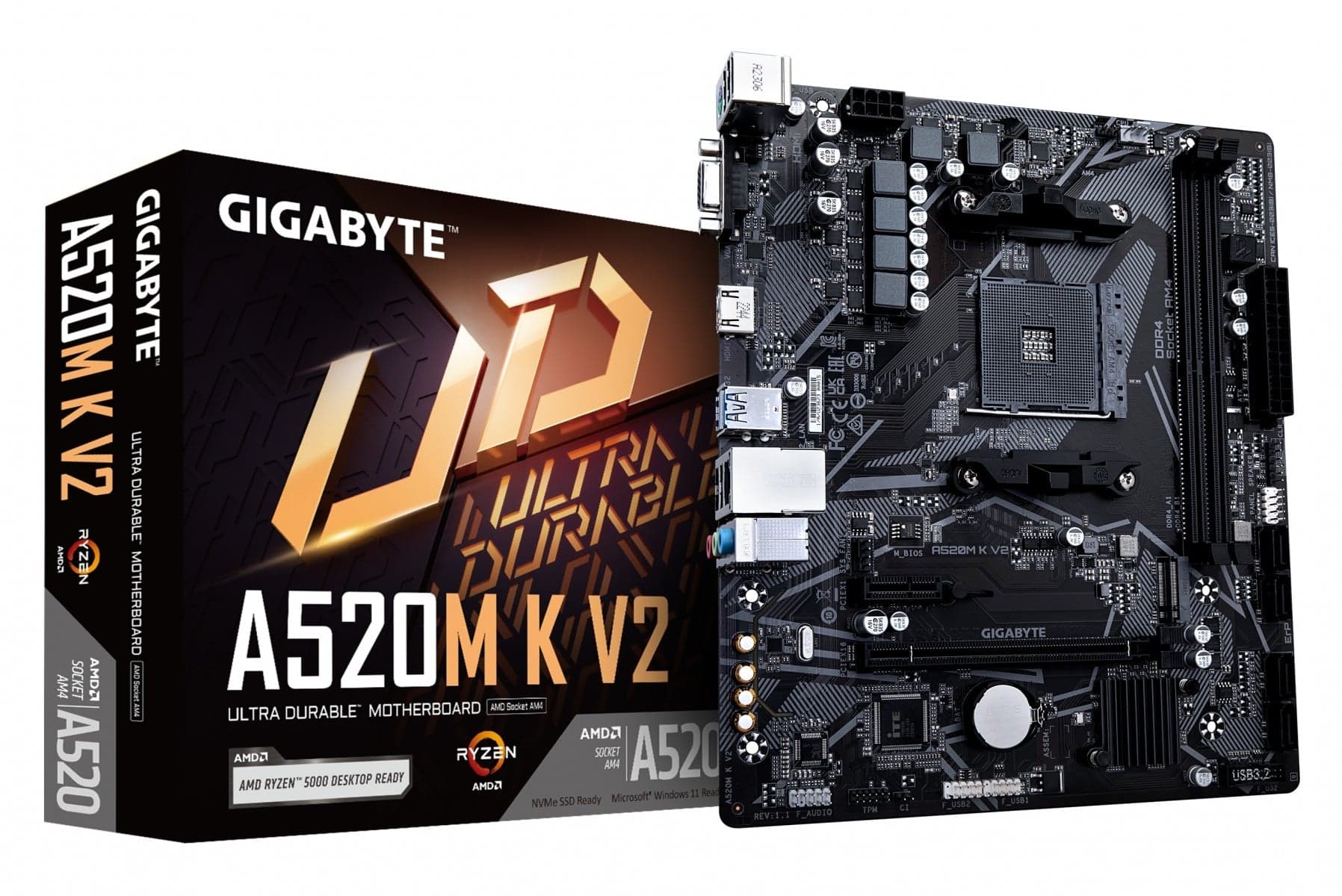 GIGABYTE A520M K V2 moederbord AMD A520 Socket AM4 micro A520M K V2