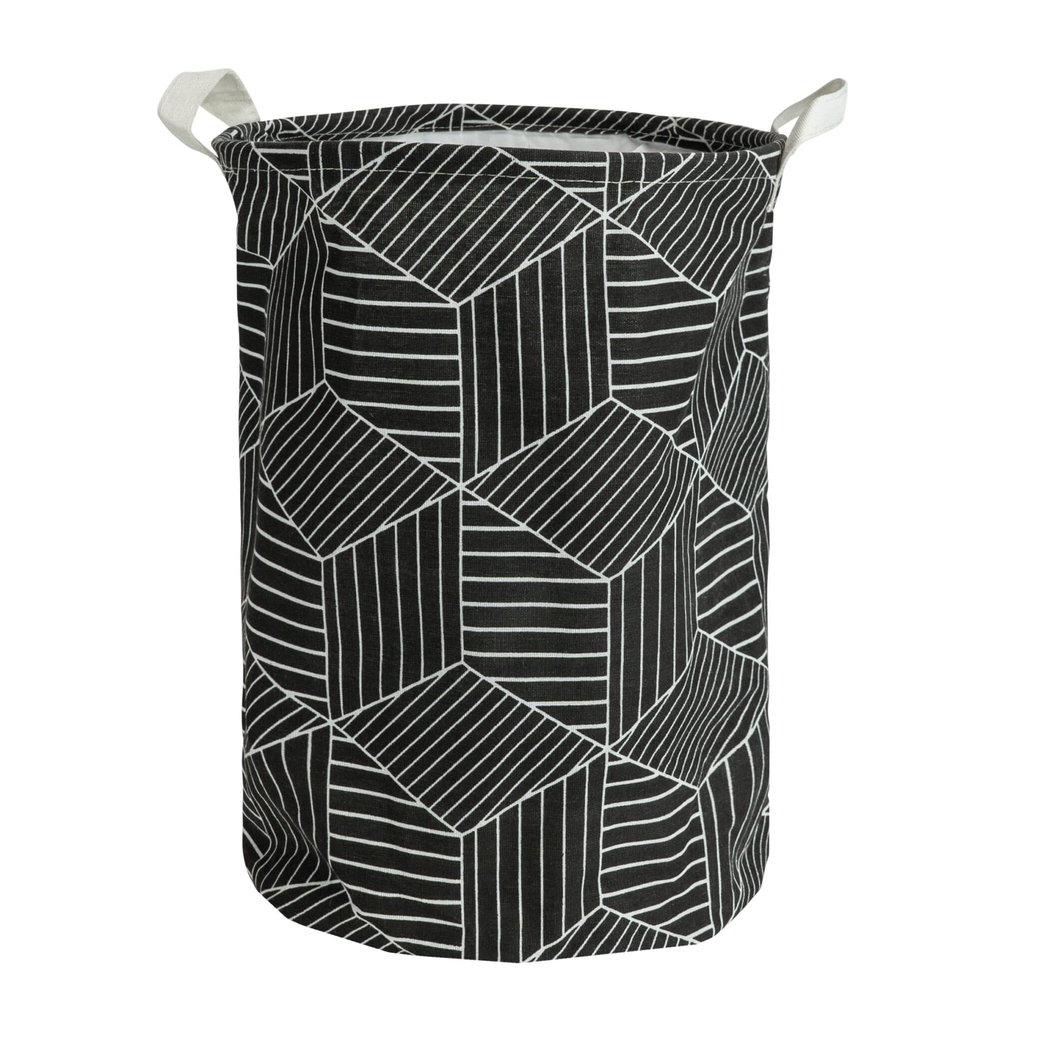 QUVIO Wasmand met handvaten - Hexagon patroon - 43 L - Zwart