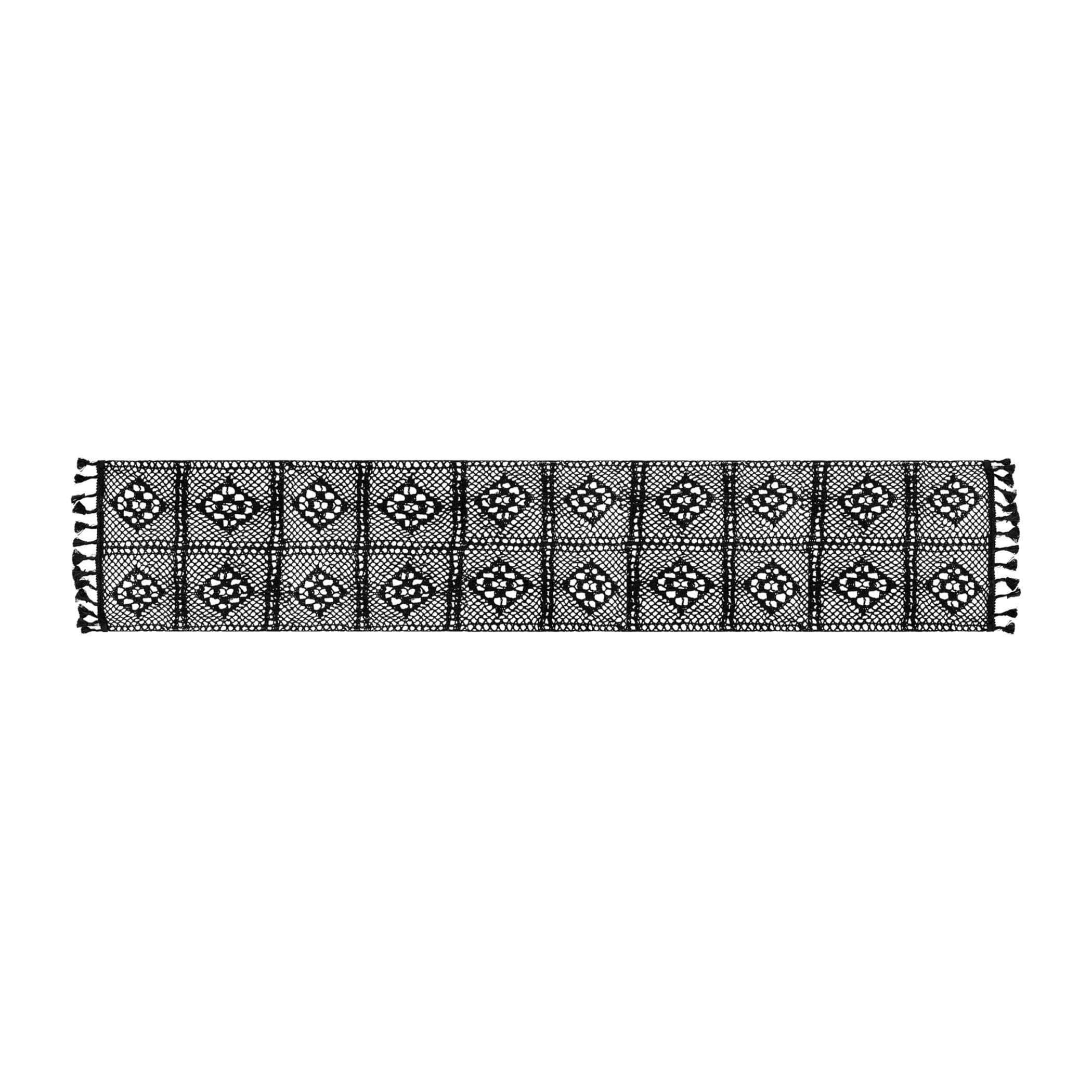 QUVIO Tafelloper met fransjes - 300 cm lang - Zwart