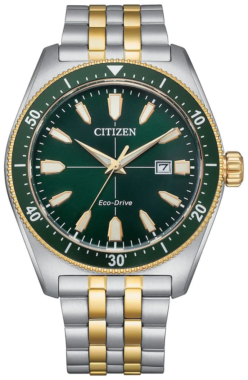 Citizen Tweekleurige roestvrijstalen sportarmband met groene horloge