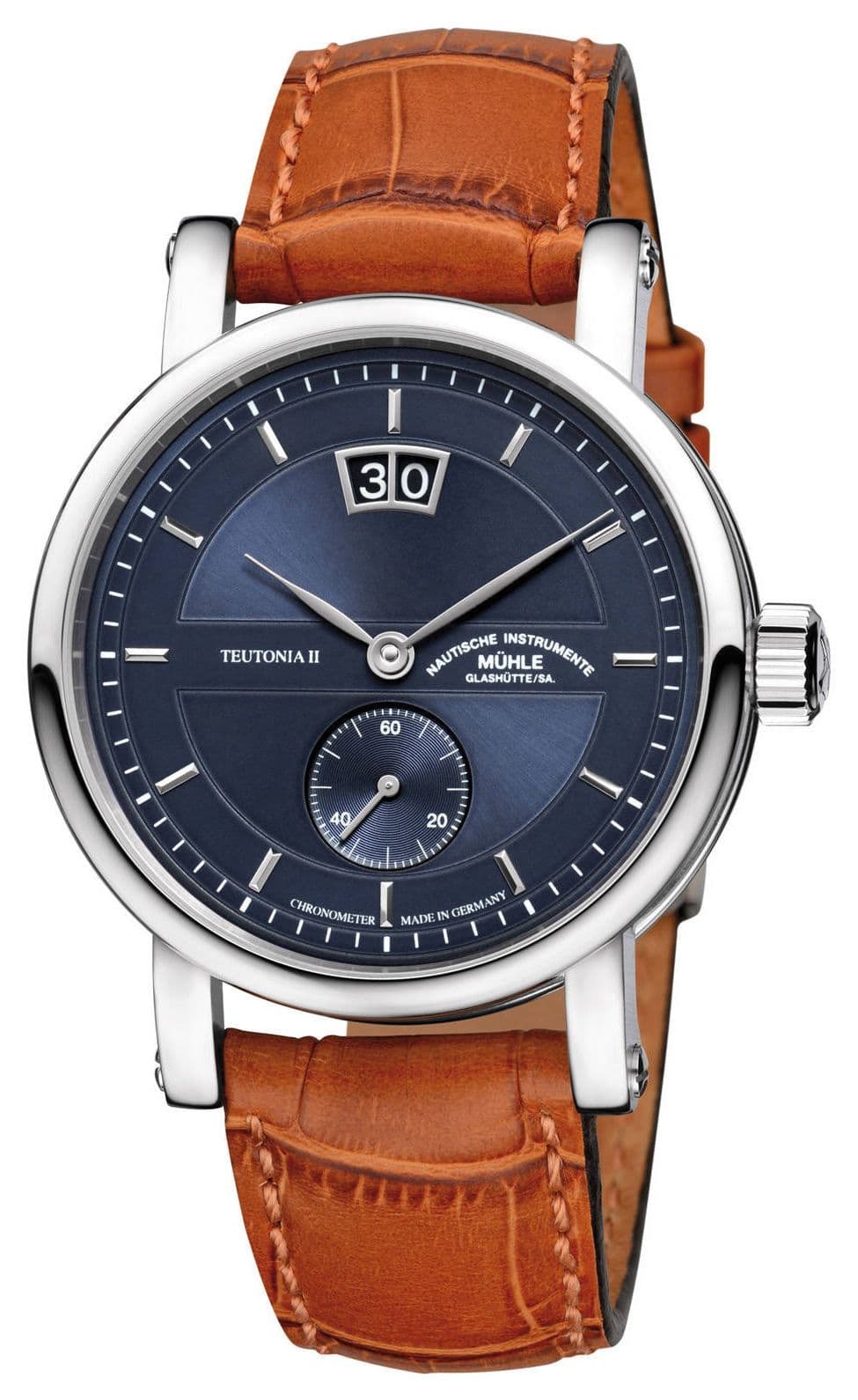 Mühle Glashütte Teutonia ii kleine sekunde lederen band horloge