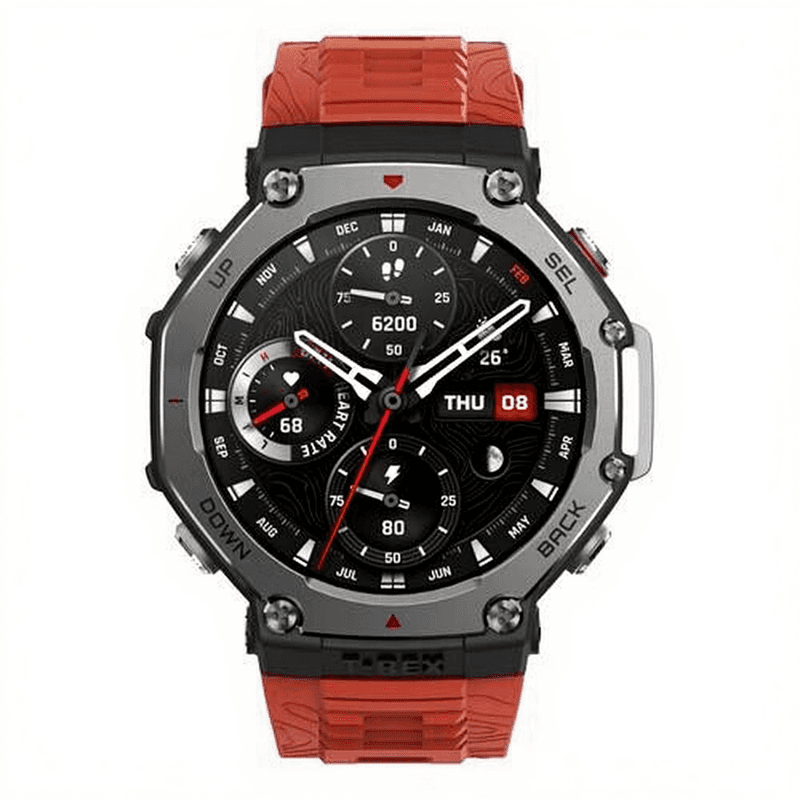 Amazfit T-Rex 3 Lava 3,81 cm (1,5") AMOLED 48,5 mm digitaal 480 x 480 pixels touchscreen zwart, roestvrij staal