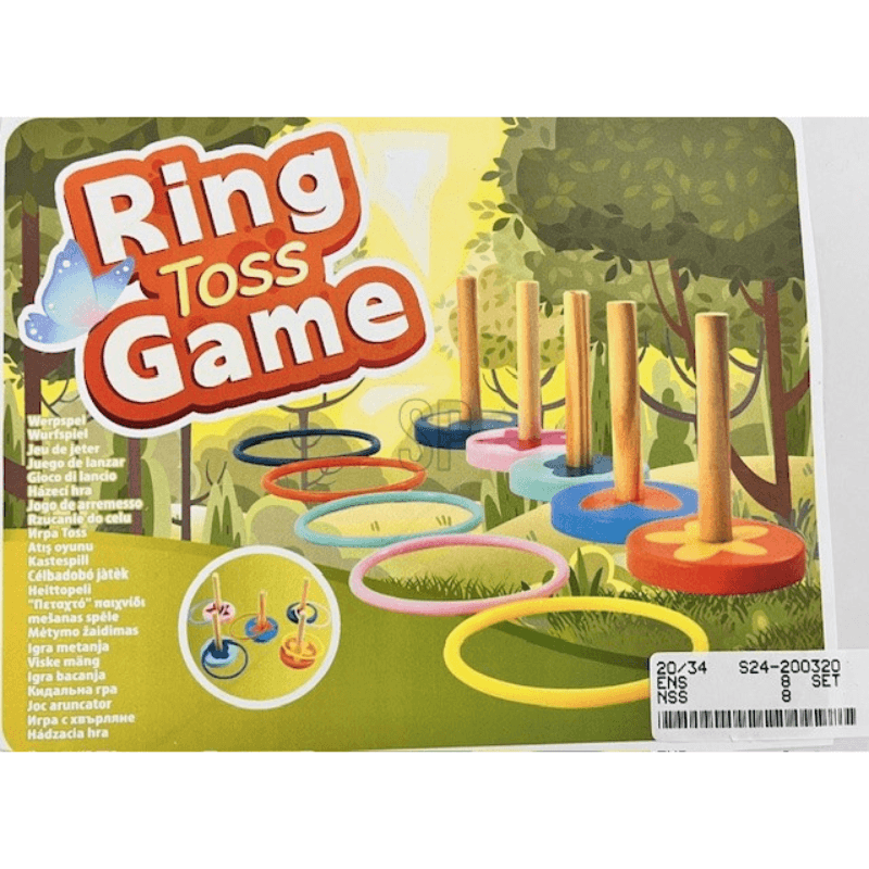 Ringwerpspel Houten Set - Vurenhout, 5 Doelstands, 5 Plastic Ringen
