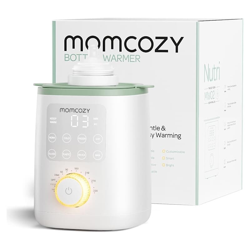 Momcozy babyflessenwarmer voor moedermelk en flesvoeding, maximale voedingsstoffenbehoud, snel opwarmen, nachtlampje, éénknopsbediening.