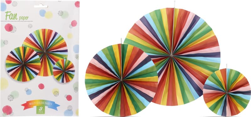 Fan Papier Set - 3 stuks, Meerdere Kleuren