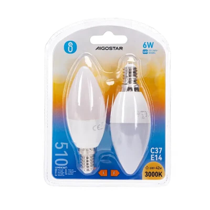 Aigostar led A5 C37 E14 6W 3000K/dubbel - wit