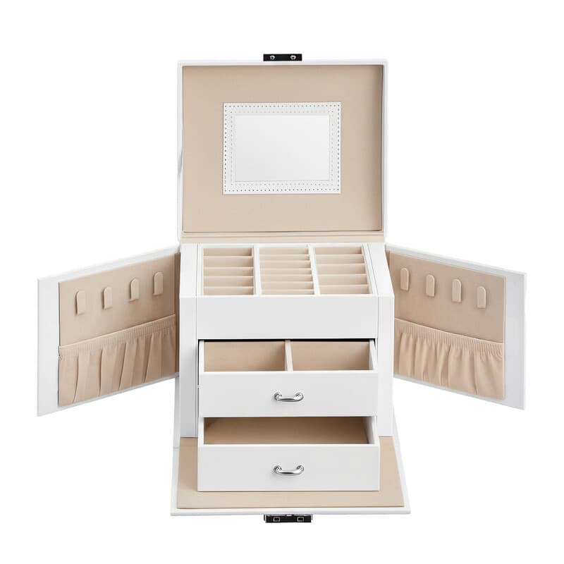 JOYFURNOS Reisjuwelenkoffer met Spiegel, 2 Lades, Afsluitbaar, Cadeau-idee, Wit