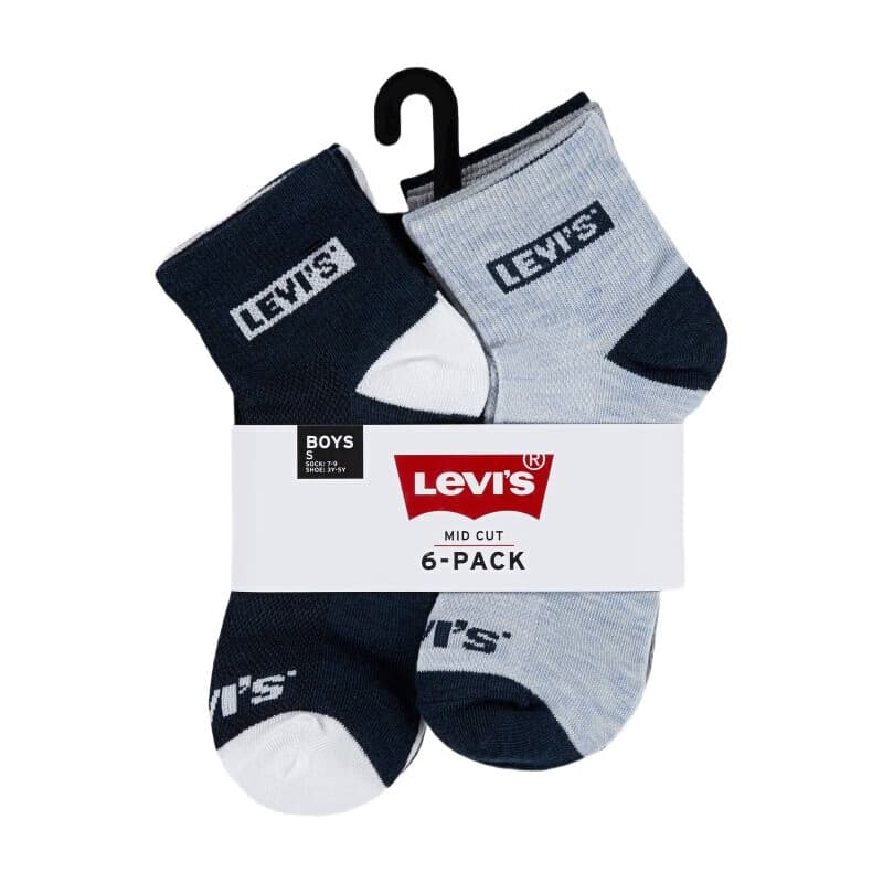 Levi's kinderkousen LHN BOX TAB MID CUT 6-pack dress blues maat 7