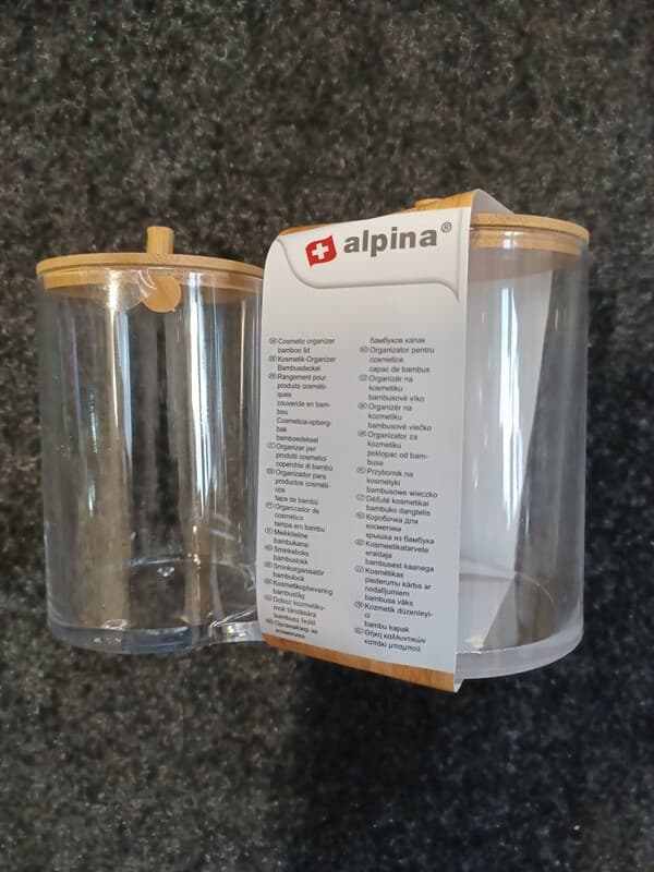 Alpina Cosmetic Organizer met bamboe deksel - Transparant, 10 x 15 x 8 cm