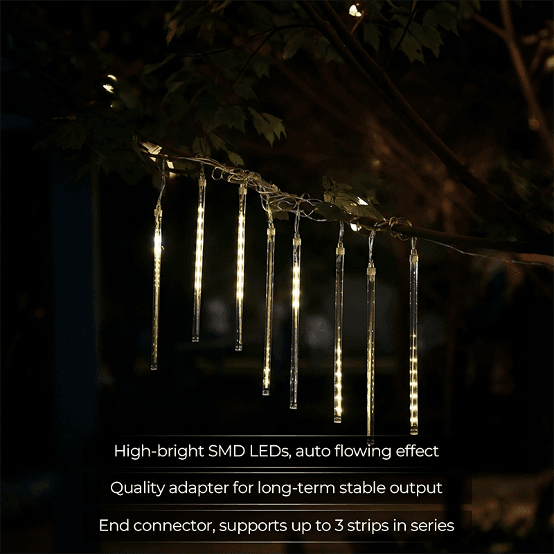 M.TK Vallende Regen LED-lichtslinger met 15 buizen, 720 LED's, waterdicht, sneeuwval-ijspegel kerstverlichting (warm wit)