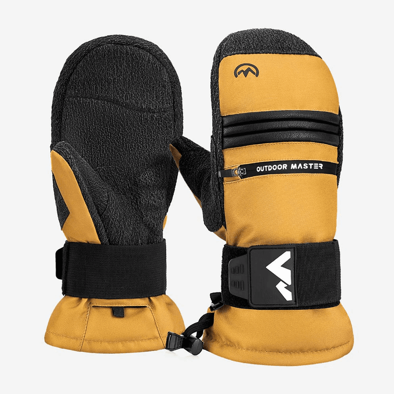 OutdoorMaster 3M & KEVLAR waterdichte ski-mittens voor volwassenen, voor heren en dames, bruin, maat M