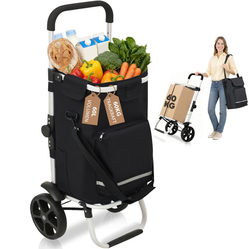 Opvouwbare Boodschappentrolley Met Koelvak, 3-in-1 Trolley, Steekwagen En Schoudertas, Boodschappentrolley, Boodschappentrolley Met 60 Liter