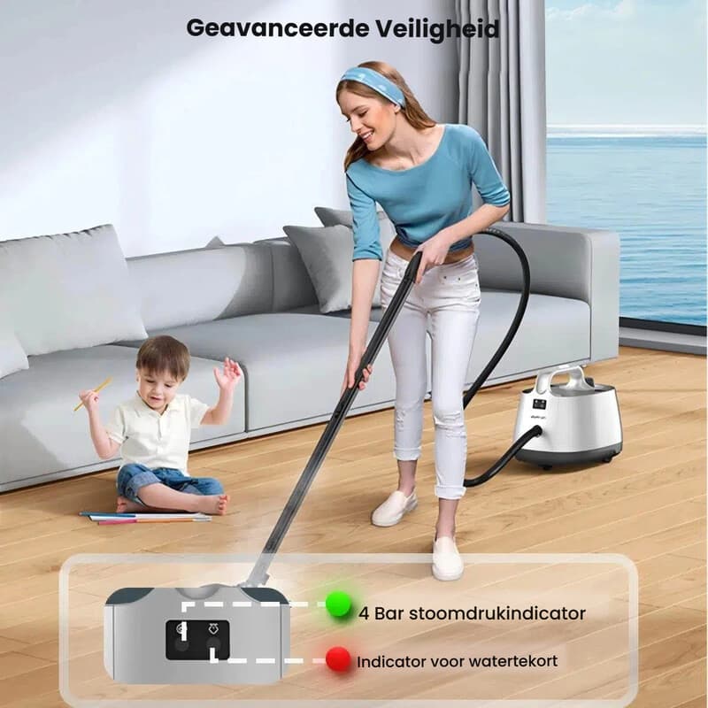 Aspiron AS-CA019 stoomreiniger, 1500 W, 4 bar, hete stoom tot 145 °C, waterreservoir van 1,5 l, 21 accessoires, chemievrije reiniging voor vloeren,